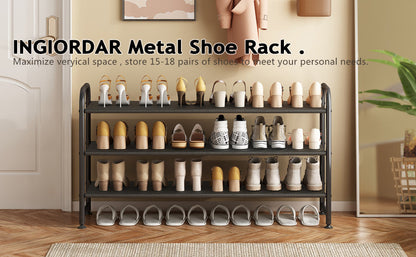 Shoe Rack 3 Tier Long Storage Organizer Wide Metal Shoe Shelf for Closet Entryway Black