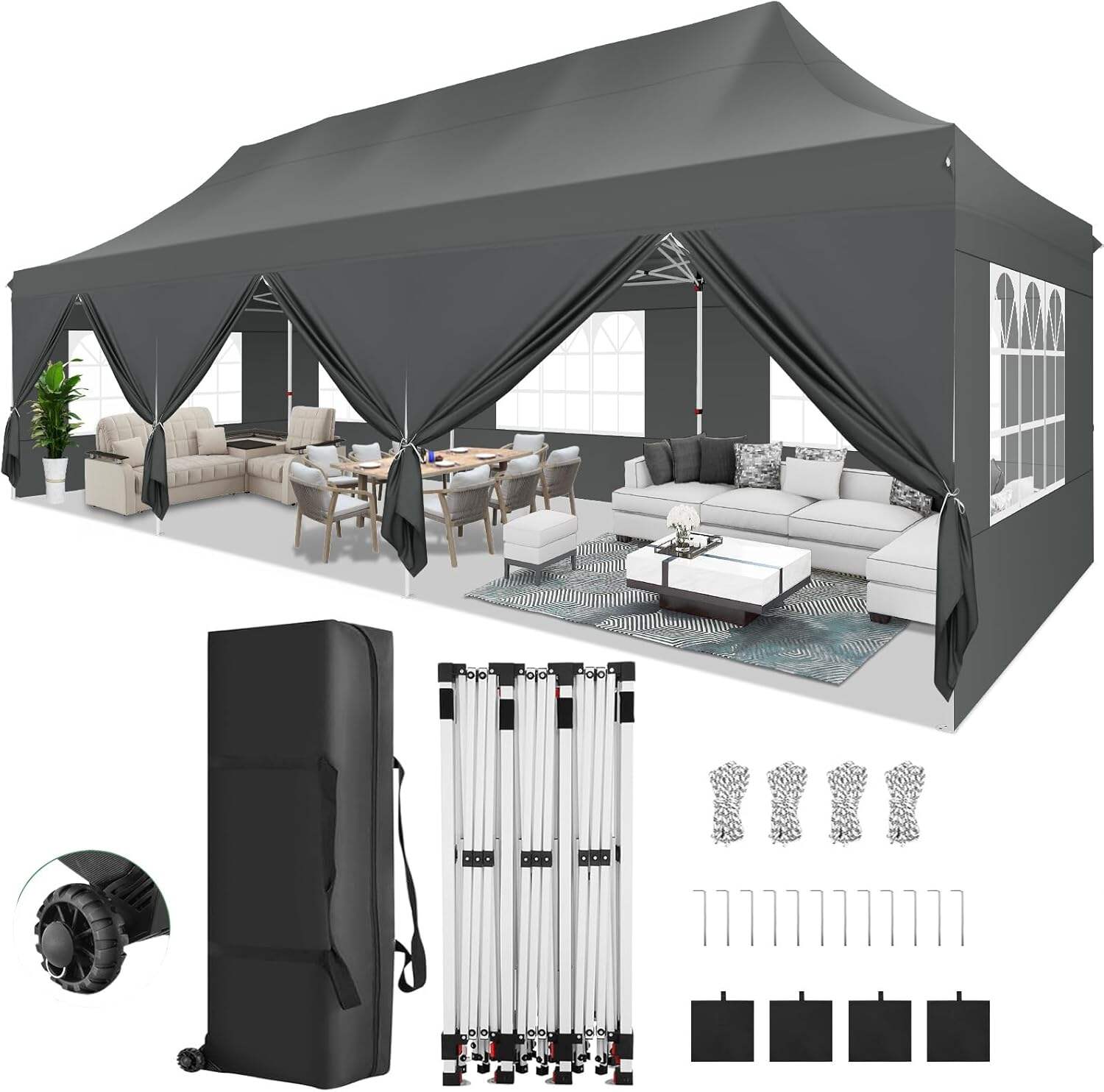 🔥[Hot sale]🔥10x20Pop up Canopy Tent with 6 sidewalls Commercial Heavy Duty Canopy UPF 50+ All Weather Waterproof Outdoor Wedding Party Tents