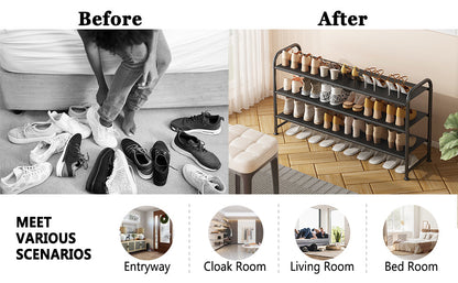 Shoe Rack 3 Tier Long Storage Organizer Wide Metal Shoe Shelf for Closet Entryway Black